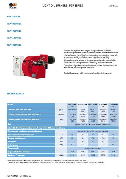 Каталог дизельных горелок FBR FGP 750/M-EL, FGP 1000/M-EL